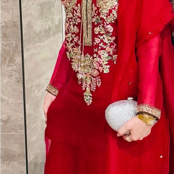 Hussain Rehar Dresses & Skirts - Elegant Red Embroidered Women's Dress